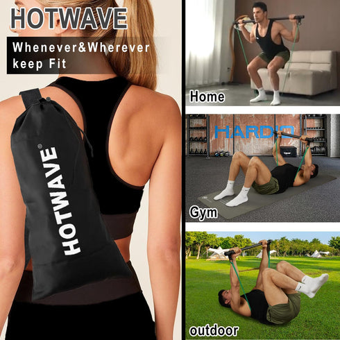 HOTWAVE Portable Resistance Band Bar, Adjustable 33"/45", Full Body Strength Training Fitness Bar for Home Workout