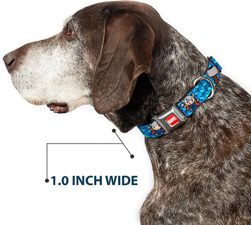 Dog Collar Seatbelt Buckle - Kawaii Thor Poses Hammer Monogram Blues, 15 to 26 Inches, 1.0 Inch Wide
