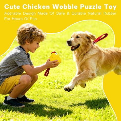 LuciPaw Interactive Dog Toy Ball - Squeaky Treat Dispenser, Pull Handle & Wobble Puzzle, Durable Natural Rubber Chicken