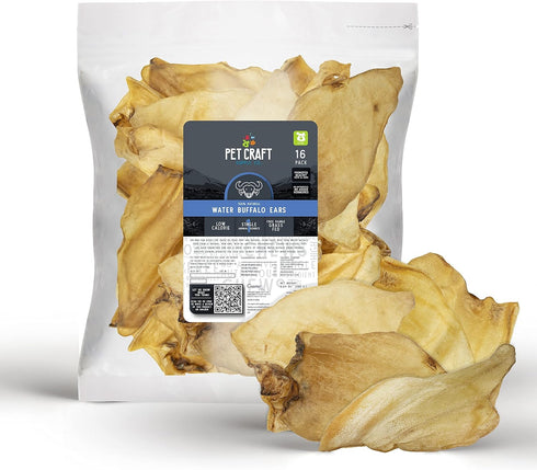 Pet Craft Supply Grass Fed Water Buffalo Ear 16 Count | Pack of 1, Long Lasting Dog Chew and Treat for Puppies