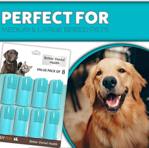 H&H Pets Dog Finger Toothbrushes, Professional Pet Finger Dental Brush Set, Soft Bristles, Size Large, 8 Count