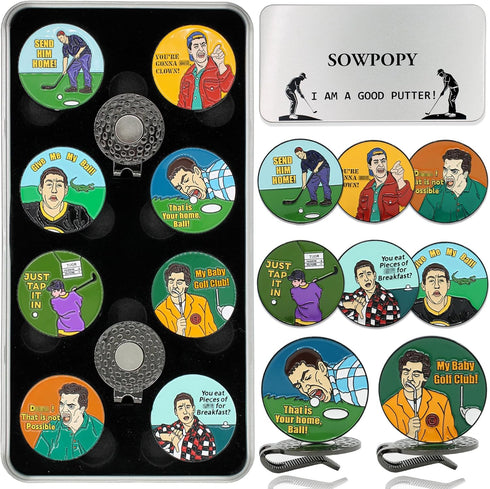 Funny Golf Ball Marker Gifts for Men, Magnetic Ball Markers with Golf Hat Clip, Cool Accessories for Golfers (8 Markers