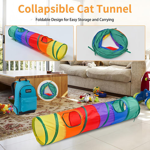 iCAGY Cat Tunnel for Indoor Cats - Interactive Rabbit Tunnel Toys, Crinkle Pop Up Rainbow, 45" for Kittens and Puppies