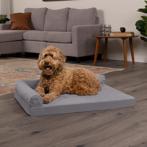 Furhaven Orthopedic Dog Bed for Large/Medium Dogs with Removable Bolsters & Washable Cover, Up to 55 lbs - Titanium,