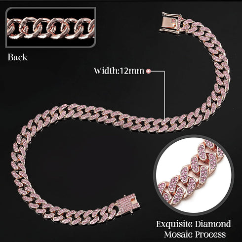 LEIFIDE Dog Cat Chain Collar, Diamond Collar 12 mm Wide for Cat Metal Small Dog, Pet Crystal Necklace Accessories (Rose