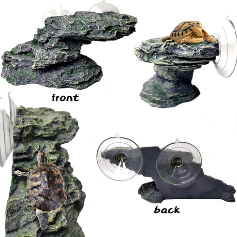 PINVNBY Basking Platform for Turtles, Resin Resting Rock with 2 Pcs Suction Cups for Frogs and Newts