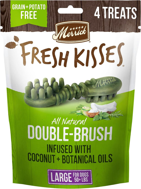 Merrick Fresh Kisses Natural Dental Chews - Infused with Coconut and Botanical Oils for Large Dogs (4 ct. Bag)