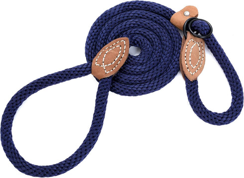 Mile High Life Slip Leads for Dogs | Heavy Duty 4 Feet No Pull Training Leash with Leather Tip | Navy