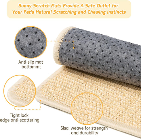 2Pcs (15.7x11.8 Bunny Scratch Pads, Sisal Rabbit Scratching Pad,Natural Cat Resting Mats for Cages,Guinea Pig Bed
