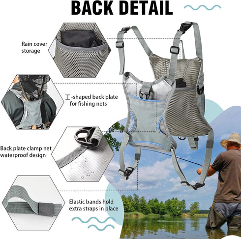 Fly Fishing Chest Pack, Waterproof Fishing Tackle Backpack, Lightweight Pouch with Multiple Compartments
