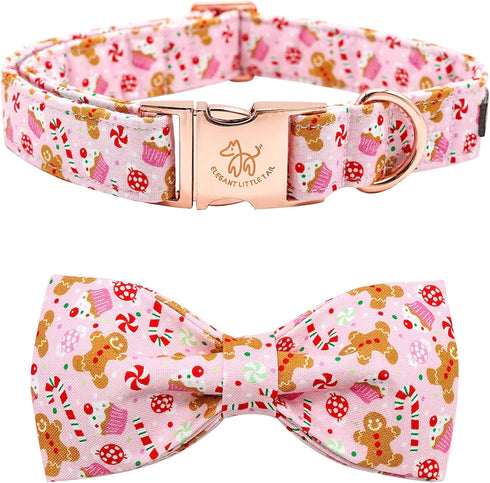 Elegant Little Tail Dog Collar with Bow - Christmas Gingerbread Man Adjustable Collar for X-Large Dogs