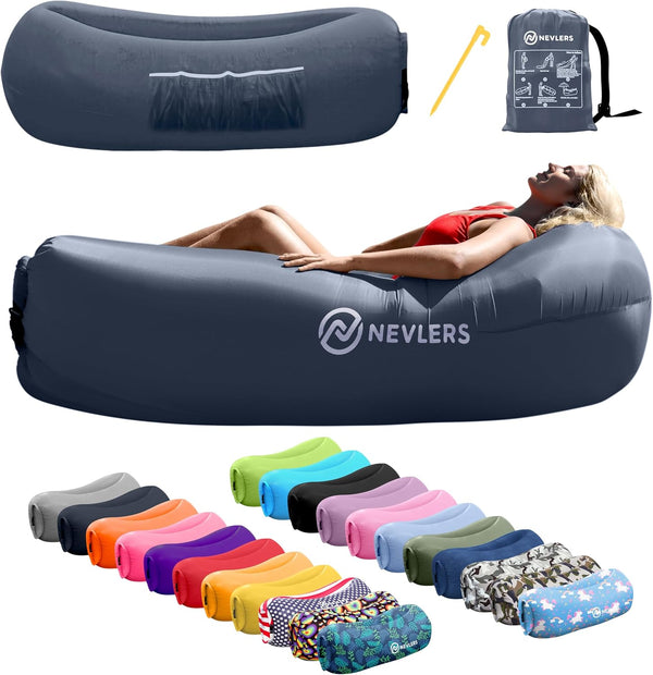 Nevlers Navy Inflatable Couch Air Sofa | 210T Polyester Blow Up Chairs