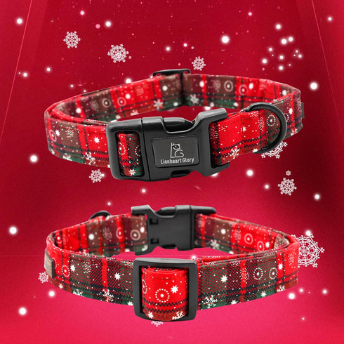 Lionheart glory Christmas Plaid Dog Collar, Adjustable Soft Pet Gift for Small Medium Large Dogs in Red