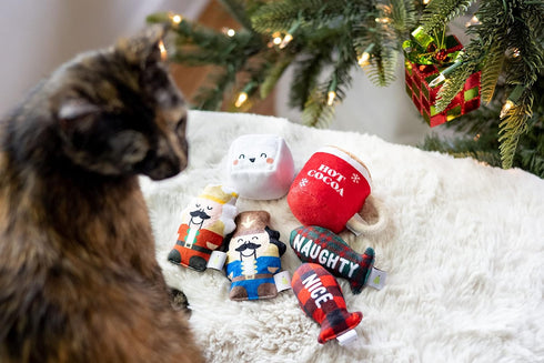 Pearhead Hot Cocoa Christmas Cat Toy Set, Holiday Gift, Set of 2 Plush Rattle Toys