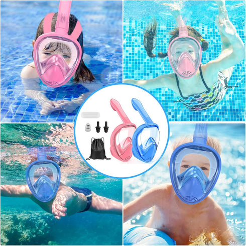 Kids Snorkel Mask Full Face | Snorkeling Gear for Ages 2-14 with Camera Mount, 180 Degree Panoramic View