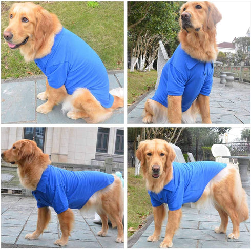 lovelonglong Basic Dog Polo Shirts, Premium Cotton T-Shirts for Large Medium Small Dogs, Blue S