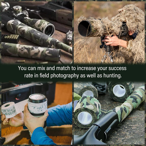 WALWAL 2" x 14.76 ft Camouflage Self-Adhesive Tape, Multifunctional Non-Woven Fabric Stealth Tape for Hunting Gear