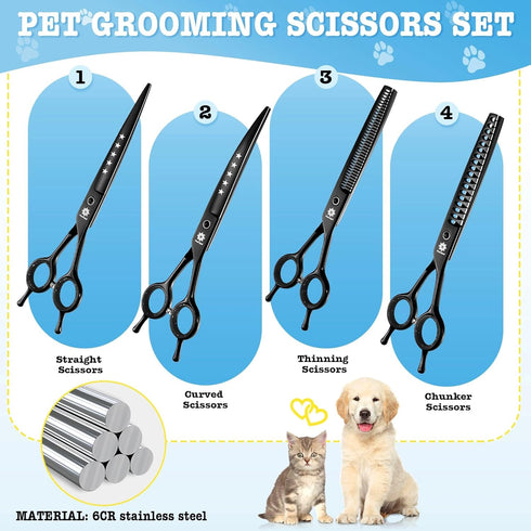 7 Inch 6 1 Set Dream Reach Dog Grooming Scissors - Professional in Pet Grooming Kit Sharp and Durable Shears Thinning