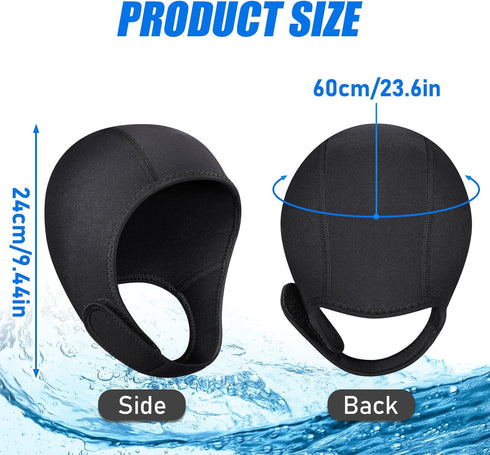 TOBWOLF Diving Hood, 2.5mm Neoprene Dive Cap, Stretchable with Chin Strap, Thermal Wetsuit Hood for Water Sports,