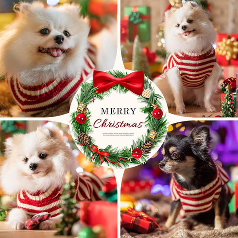 Dog Christmas Sweater, Cute Striped Santa Claus Costume for Small Medium Large Dogs (XXS, Red White Stripe)