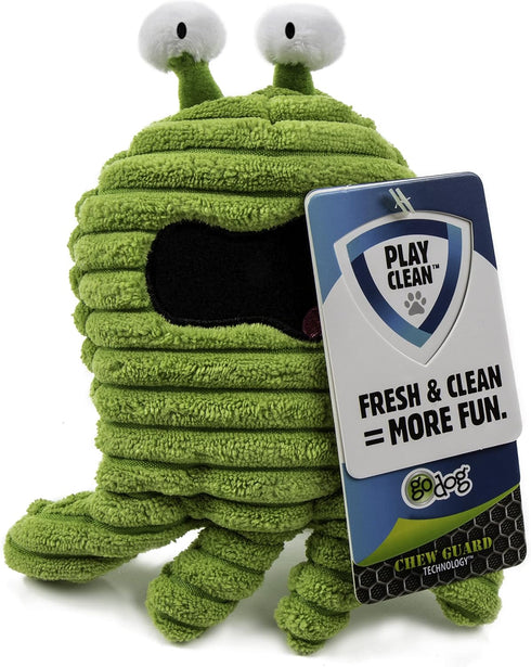 goDog PlayClean Germs Squeaky Plush Dog Toy, Green, Small with Chew Guard Technology