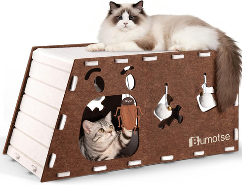Bumotse Felt Cat Cave House for Indoor Cats with Catnip Toy, Large Cat