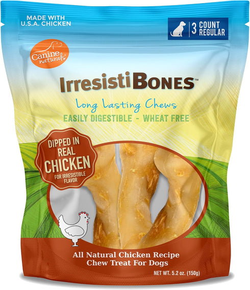 Canine Naturals IrresistiBONES, Long Lasting Chicken Chew, Made from USA Raised Chicken, 3 Pack