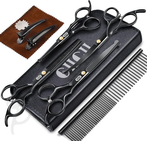 7 Inch Set Trimming CIICII Dog Grooming Scissors Kit, Professional Pet Grooming Scissors with Safety Round Tip