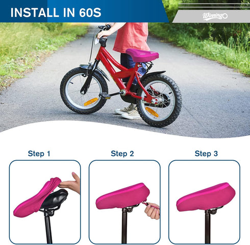 Gel Kids Bike Seat Cushion Cover, Anti-Slip Comfortable Adjustable Small Bicycle Saddle Pad, 9'' x 6''