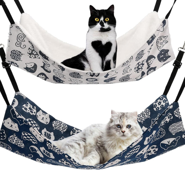 Cat Hammock for Cage, Reversible 2-Pack Adjustable Soft Sleeping Bed for Cats, Ferrets, Puppies, Small Animals (M, CAT)