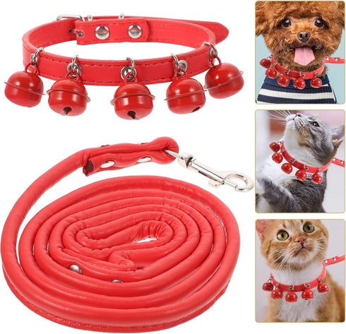 Balacoo Pet Collar and Leash Combo with Jingle Bell Dog Collar and Pulling Leash Rope Strap for Outdoor Use