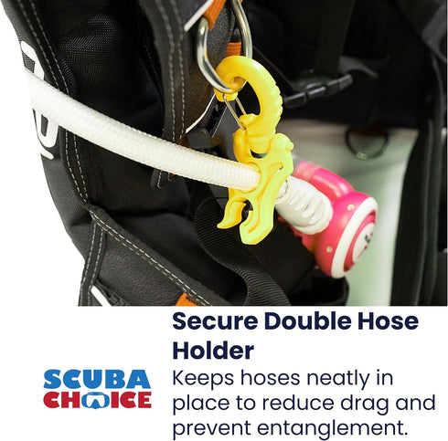 Scuba Choice Double Hose Holder Clip – Holds 2 Low/High-Pressure Hoses, Tangle-Free Design for Diving
