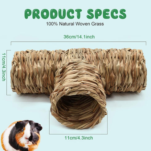 BWOGUE Hamster Grass Tunnel Toy, Nature's Hideaway Tunnels and Tubes for Guinea Pig, Rats, Syrian Hamster, Chinchilla,
