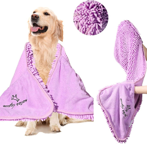 Patas Lague Absorbent Dog Towel, Extra Large Quick Drying Microfiber Towel for Dogs and Cats (Lilac)