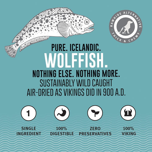 Icelandic+ Stick Chew Pieces: Wolffish, 3oz Bag of Pure Fish Skin Dog Treats, Wild-Caught & Air-Dried