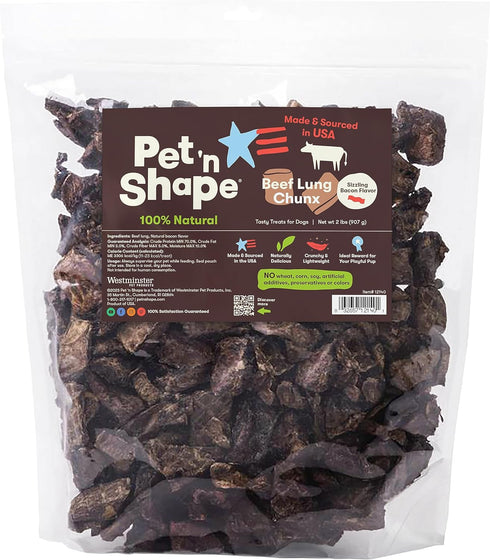 Pet 'n Shape CHUNX - Beef Lung Natural Dog Treats - Made & Sourced in the USA, 32 Ounce