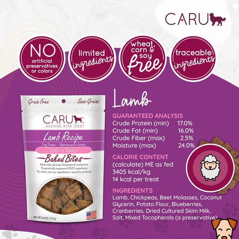 CARU Soft 'n Tasty Baked Bites - Lamb Bites Dog Treats - Flavorful Training Treats, 4 oz.