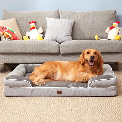 EHEYCIGA Orthopedic Dog Beds for Large Dogs, Waterproof Memory Foam with Sides, Grey