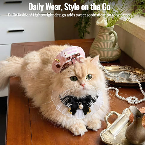 4.4-6.6 lbs Elegant Lace Cat Collar, Adjustable Pet Bow Tie Bib for Small Dogs and Cats, Cute Princess Pearl Scarf