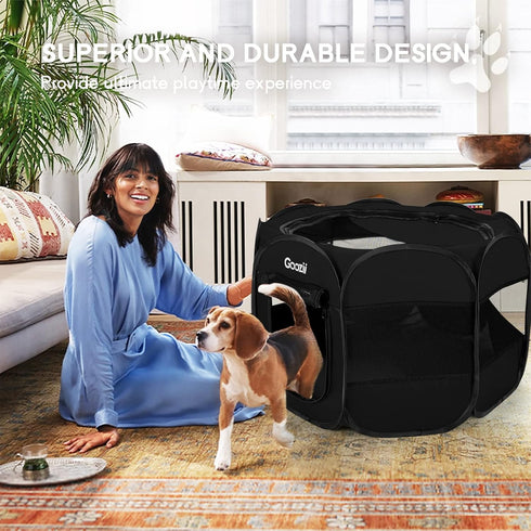 GOOZII Portalble Puppy Playpen Indoor for Small Dogs, Pet Dog Play Pens Kennel Crate with Top Cover Floor Door Enclosed