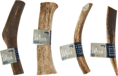 Amazon Brand - Wag Dog Elk Antler Chew, Naturally Shed, Whole, Large 8-9.5 inches (Best for Dogs 30-45 lbs), 3.60 Oz