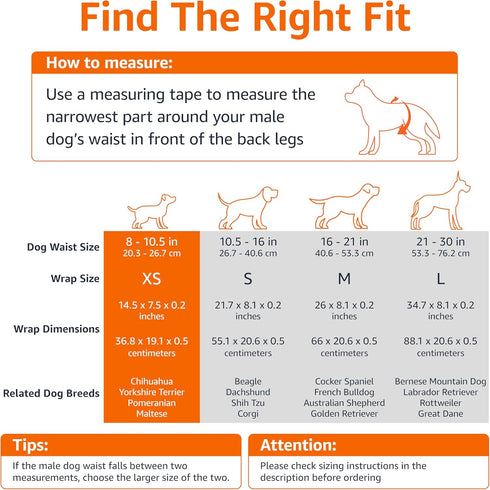 30 Count Amazon Basics Super Absorbent Male Dog Diapers, Leak-Proof Disposable Wrap with Wetness Indicator, Secure Fit