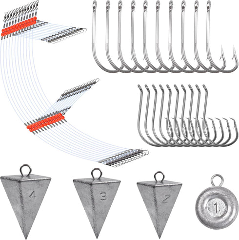 Surf Saltwater Fishing Tackle Kit, 36PCS Surf Fishing Leader Rigs with Pyramid Sinkers, Fishing Wire Leader, Circle
