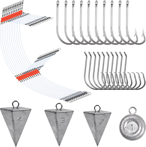 Surf Saltwater Fishing Tackle Kit, 36PCS Surf Fishing Leader Rigs with Pyramid Sinkers, Fishing Wire Leader, Circle