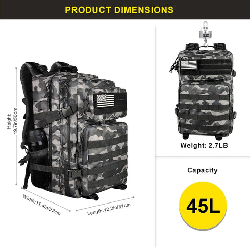Zavothy 45L Military Tactical Backpack, Army 3 Day Assault Pack Bag for Men and Women with Molle System