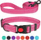 Reflective Dog Collar and Leash Set, Adjustable Nylon Pet Collars for Small Medium Large Dogs, Hot Pink & Size S