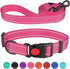 Reflective Dog Collar and Leash Set, Adjustable Nylon Pet Collars for Small Medium Large Dogs, Hot Pink & Size S