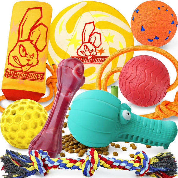 Heavy Duty Various Dog Chew Toys for Aggressive Chewers, 9 Pack Indestructible Toys for Medium Large Breed Dogs