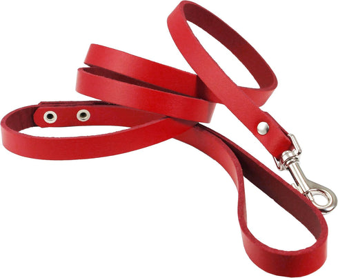 Dogs My Love Genuine Leather Classic Dog Leash, 4 Ft Long, 9 Sizes (Small, Width: 12mm - 1/2", Red)