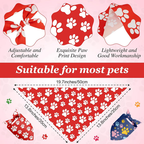 100 Set (19.7 13.8 13.8 Inch) Abbylike Pcs Paw Print Dog Bandanas Bulk Soft Triangle Kerchief Bibs Scarf for Pets Dogs